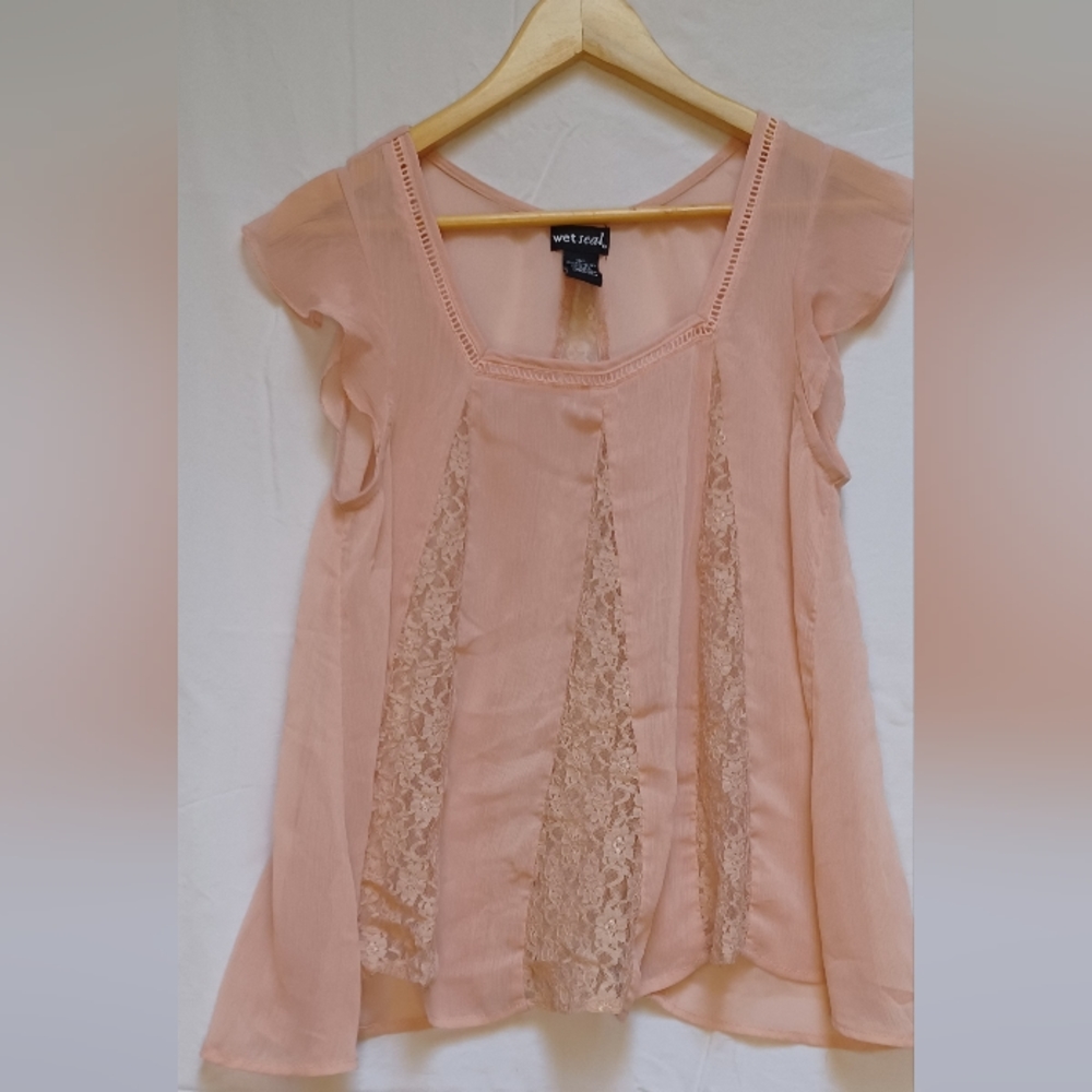 Vintage Cap-sleeve sheer pink blouse